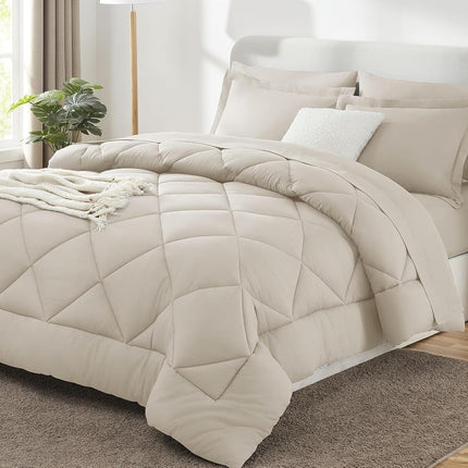 CozyLux Queen Comforter Set with Sheets Beige - 7 