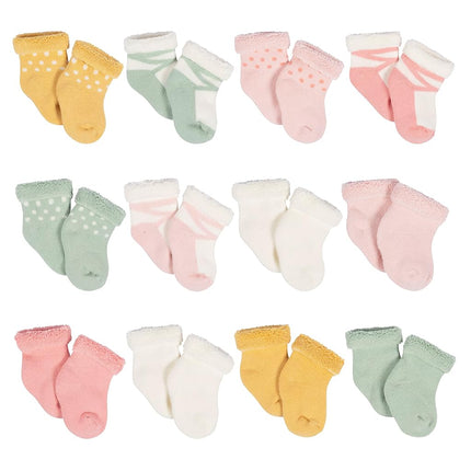 Gerber Baby 12-pair Sock Bundle, Golden Floral, 3-