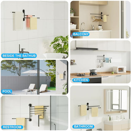Alise Swivel Towel Rack 13.9", 6 Arm Swing Out Towel Bar, Matte Black
