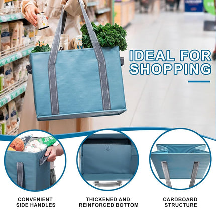 VENO 2 Pack Reusable Grocery Bags, Shopping Bags for groceries, Extra Large Utility Tote with Handles and Hard Bottom, Foldable Cart Organizer, Multi-Purpose, Heavy-Duty (Light Blue, 2 Pack)