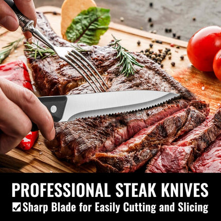 Hiware 24-Piece Silverware Set with Steak Knives, Stainless Steel Cutlery Set, Mirror Polished Utensils for 4, Includes Forks Spoons Knives Silverware, Dishwasher Safe