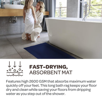 Bedford Home 100 Percent Cotton Reversible Long Bath Rug - Navy - 24x60