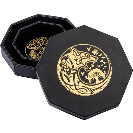 Premium Dice Tray for DND, Detailed World Tree & Wolf Raven Design – 23 CM