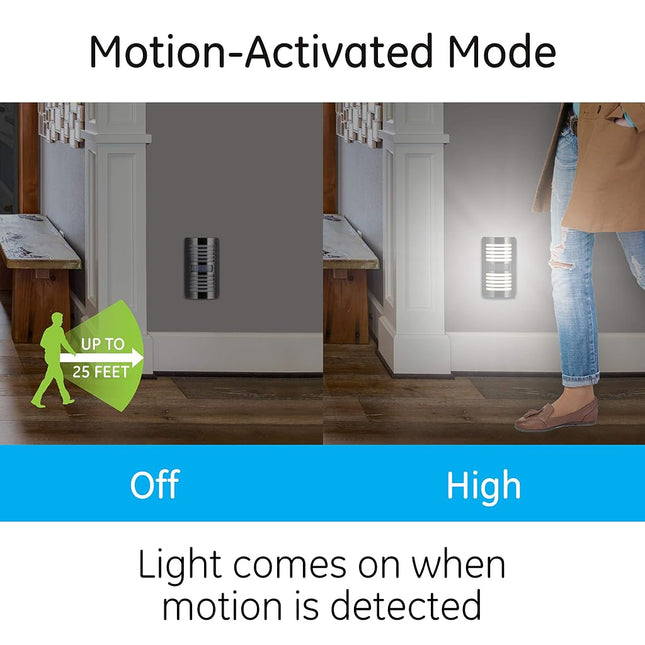 GE Enbrighten LED Night Light, Motion-Select Sensor, 40 Lumens, Dusk-to-Dawn, 25 ft. Detection Range, UL-Listed, Ideal for Bedroom, Nursery, Bathroom, 37299, Brushed Nickel | Louver Design
