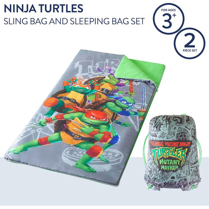 Teenage Mutant Ninja Turtles: Mutant Mayhem Slumber Set with Sleeping Bag & Sling Bag, Comfortable Kids Sleepover & Travel Set