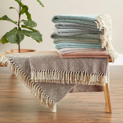 DII Fringed Stripe Tabletop, Cotton, Gray, 50x60