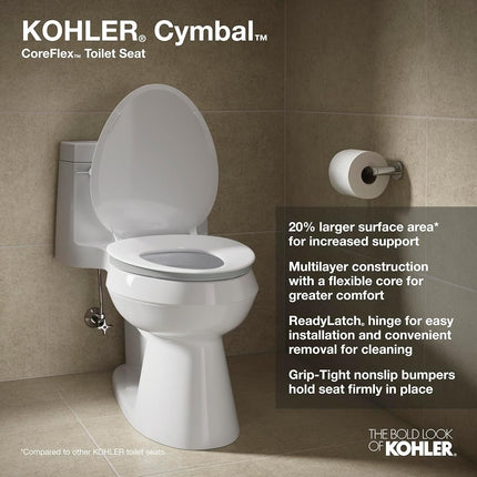 KOHLER 57777-WCF-0 K-57777-WCF-o Cymbal Readylatch Quiet-Close Toilet seat, Elongated, White