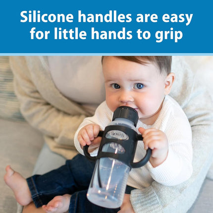 Dr. Brown's Milestones Narrow Sippy Spout Bottle with 100% Silicone Handles, Easy-Grip Handles with Soft Sippy Spout, 8oz/250mL, Black, 1-Pack, 6m+