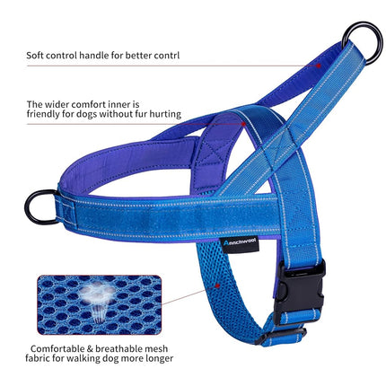 Annchwool No Pull Dog Harness with Soft Padded Handle,Reflective Strip Escape Proof and Quick Fit to Adjust Dog Harness,Easy for Training Walking for Small & Medium and Large Dogs(Blue,XL)