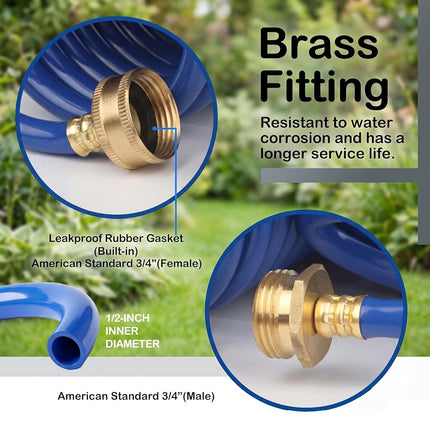 FUNJEE EVA Coil Garden Hose for Gardener: Retractable Self Coiling Hoses with 3/4" GHT Quick Connector Fittings - Kink Free and Flexible for Home and Garden Yard (50FT, Blue)