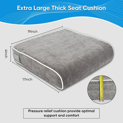 Justsafe 4 Inch Thick XL Memory Foam Seat Cushion - Extra Large Office Chair Cushion for Tailbone Pain Relief, Furniture-Grade High Density Foam, Non-Slip Washable Cover for Desk, Car & Wheelchair