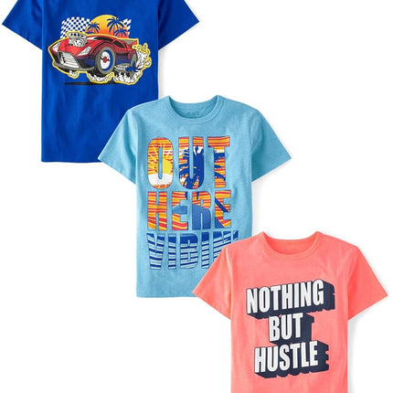 T-shirts graphiques à manches courtes The Children's Place pour garçons, multi-lots, Hustlin/Vibes/Speed Demon, T-XL