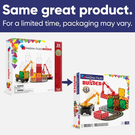 Magna-Tiles Builder 32 Piece Set, The Original Magnetic Building Tiles For Creative Open-Ended Play, Educational Toys For Children Ages 3 Years + (32 Pieces) (21632)