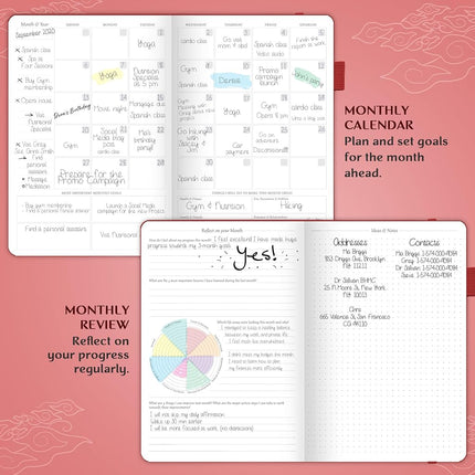 Legend Planner – Deluxe Weekly & Monthly Life Planner to Hit Your Goals & Live Happier. Organizer Notebook & Productivity Journal. A5 Hardcover, Undated – Start Any Time + Stickers – Wine Red Gold