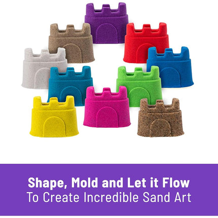 Kinetic Sand, Castle Containers 10-Colour Pack Non-Toxic Educational and Creative Sensory Play Sand Toys for Boys and Girls Aged 3+