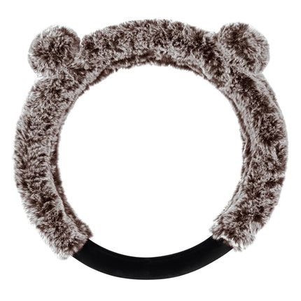 BDK Bear Fur Steering Wheel Cover, Plush Faux Fur Fuzzy Steering Cover for Car Truck Van SUV, Standard Size Fits Wheels 14.5-15 in Diameter, Brown with Ears