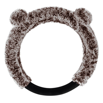 BDK Bear Fur Steering Wheel Cover, Plush Faux Fur Fuzzy Steering Cover for Car Truck Van SUV, Standard Size Fits Wheels 14.5-15 in Diameter, Brown with Ears