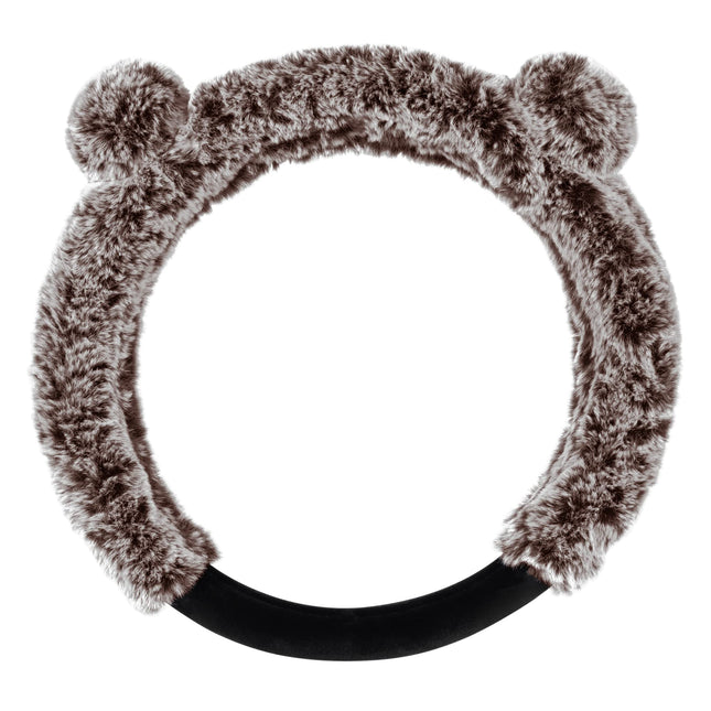 BDK Bear Fur Steering Wheel Cover, Plush Faux Fur Fuzzy Steering Cover for Car Truck Van SUV, Standard Size Fits Wheels 14.5-15 in Diameter, Brown with Ears