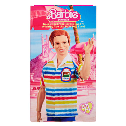 Barbie La Película Muñeco Coleccionable de Allan, Michael Cera como Allan con 2 Atuendos de Película Intercambiables, Traje Rosa y Conjunto de Playa de Rayas Azules con Gafas de Sol, JBJ42