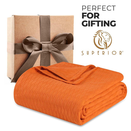 Superior Diamond Weave Blanket, 100% Cotton Cover for Home, Couch, Bed, Soft, Warm Blankets, Boho Aesthetic, Comfy, Cozy, and Cute Covers, Decorative Bedding Essentials, King, Burnt Orange