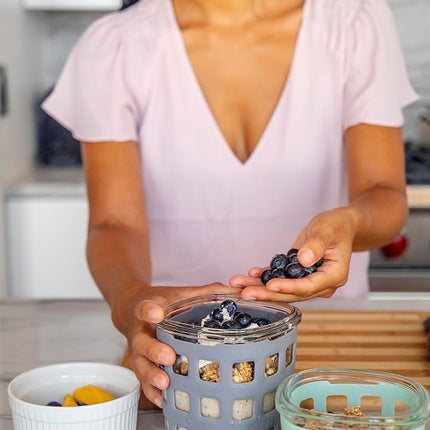 Ello DuraGlass Rounds Glass Food Storage Containers - Meal Prep Bowls with Silicone Sleeve and Airtight Lids, 3 Cup, Gray