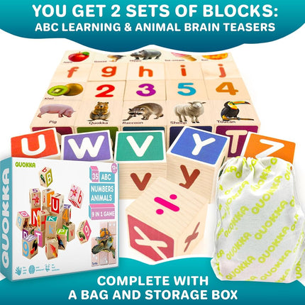 Wooden Blocks for Toddlers 1-3 - 35 ABC Learning Baby Blocks for Kids 3-5
