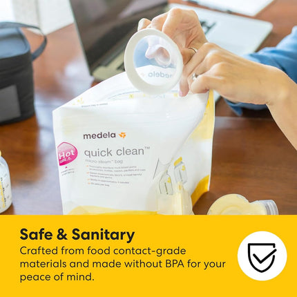 Medela Quick Clean Micro-Steam Bags, 12Count Sterilizing Bags for Bottles & Breast Pump Parts, Eliminates of Common Bacteria & Germs, Disinfects Most Breastpump Accessories