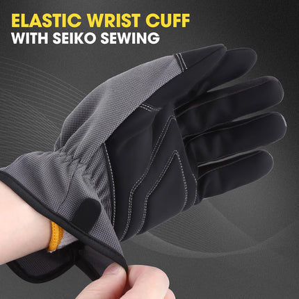 DNA MOTORING 4 pares de guantes utilitarios multiusos para mecánico, guantes de trabajo flexibles y transpirables con nudillos y palmas acolchados, color gris, TOOLS-00582