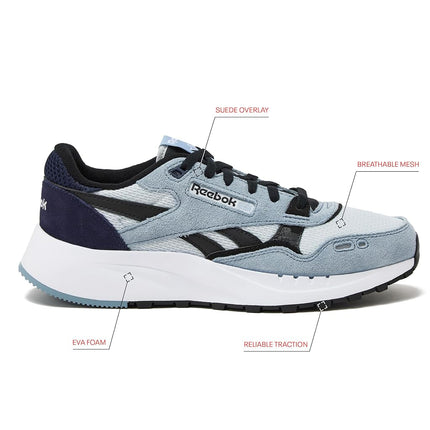 Zapatillas Reebok Classic Leather para hombre, Luna/Negro/Azul Marino Vector, 8 UK