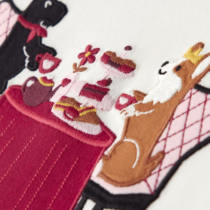 Gymboree Girls' and Toddler Fall and Holiday Embroidered Graphic Long Sleeve T-Shirts, Tea Time Pups, 4T