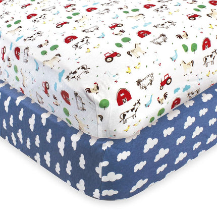Hudson Baby Unisex Baby Cotton Fitted Crib Sheet, Boy Farm Animals, One Size