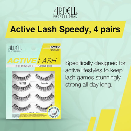 Ardell Active Lash - Speedy, False Eyelashes, Water-Resistant, Lightweight, Strip Lashes, 4 Pairs, 1-Pack