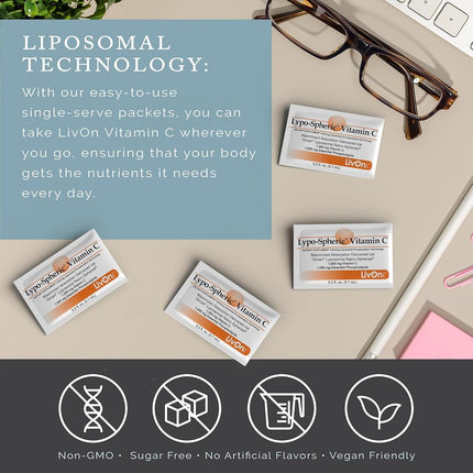 Lypo–Spheric Vitamin C – 2 Cartons (60 Packets) – 1,000 mg Vitamin C & 1,000 mg Essential Phospholipids Per Packet – Liposome Encapsulated for Improved Absorption – 100% Non–GMO