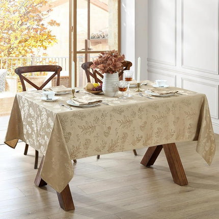 Elrene Home Fashions Jacquard Damask Fabric Tablecloth for Fall/Harvest/Thanksgiving, Polyester, Taupe, 102" x 60" (Rectangular)