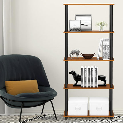 Furinno TURN-N-TUBE 5-Tier Tool-Free Corner Shelf, Light Cherry