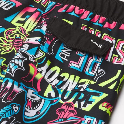 Hurley Boys' Printed Pull on Swim Trunks, Multi/Sticker, 2T