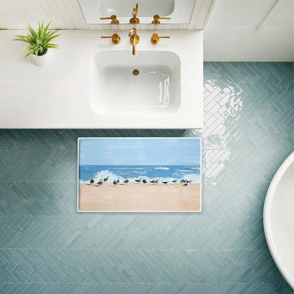 Stupell Industries Sunny Beach Day Birds Printed Plush Bathroom Floor Mat, Design by Jeff Pica, 30 x 0.8 x 18