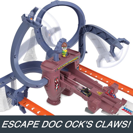 Hot Wheels RacerVerse Spider-Man’s Web-Slinging Speedway Track Set with Hot Wheels Racers Spider-Man & Black Panther, Multi-Lap Race to Escape Doc Ock, HTM08