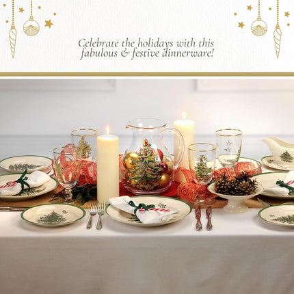 Spode Christmas Tree Cake Plate & Server Set - 11.5 Inch Fine Porcelain Cake Plate with Stainless Steel Server for Holiday Parties - Festive Christmas Tableware, Seasonal Dinnerware