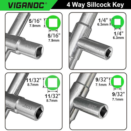 Viganoc 2Pc. 4 Way Sillcock Key Set, Utilities Key, Multi-Functional Water Key, Fits Most Sillcock, Stopcock, Water Spigots, Wall-Hydrant, Control Cabinet and Valves