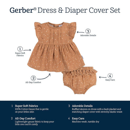 Gerber baby-girls 2 Piece Dress and Diaper Cover Set, Ivory, 4T