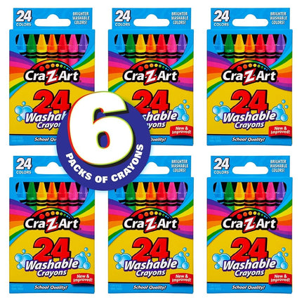 Cra-Z-Art Washable Crayons, Bulk Pack, 24 Count, 6 Packs of Crayons, Bulk School Supplies for Classroom, Back to School Essentials