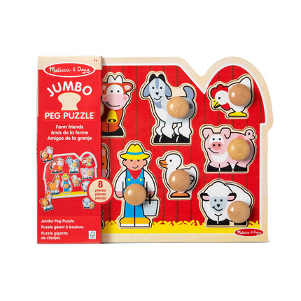 Melissa & Doug Jumbo Knob Wooden Peg Puzzle – Farm Animals Toy for Toddlers, Chunky Early Learning Puzzle for Ages 1+