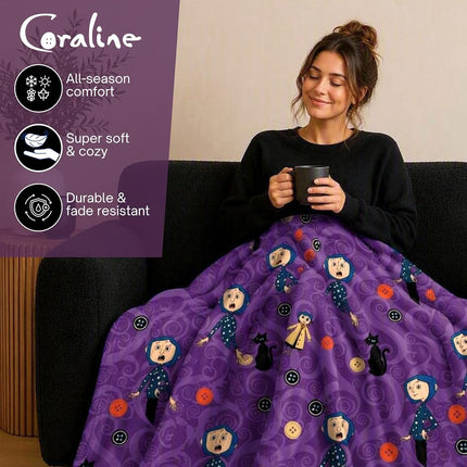 Franco Collectibles Coraline Button Eyes Bedding Super Soft Cozy Plush Throw, 46 in x 60 in, (Officially Licensed Product)