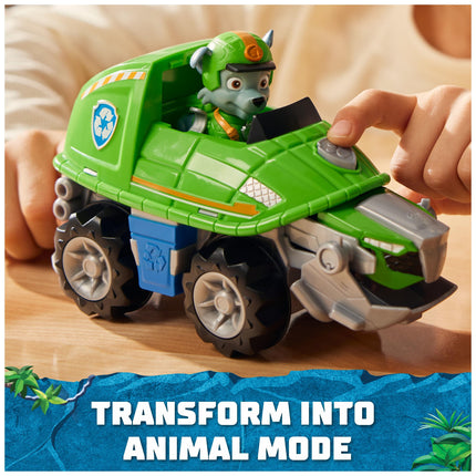 PAW Patrol Jungle Pups, Vehículo Tortuga Mordedora de Rocky, Camión de Juguete con Figura de Acción Coleccionable, Juguetes para Niños y Niñas de 3 Años en Adelante