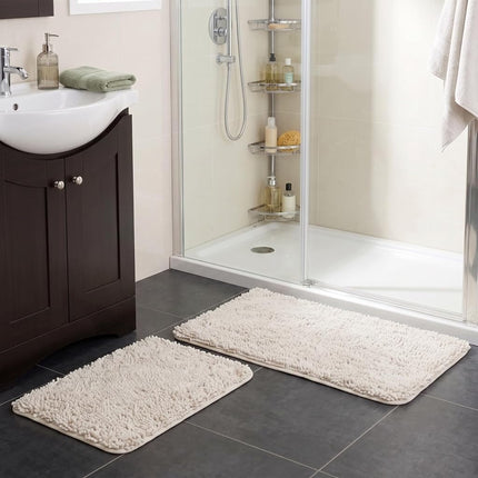 Bedford Home 2-Piece Memory Foam Shag Bath Mat, White