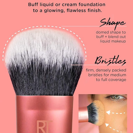 Real Techniques Professional Foundation Makeup Brush for Even Streak Free Application, Orange, (Pack of 4)