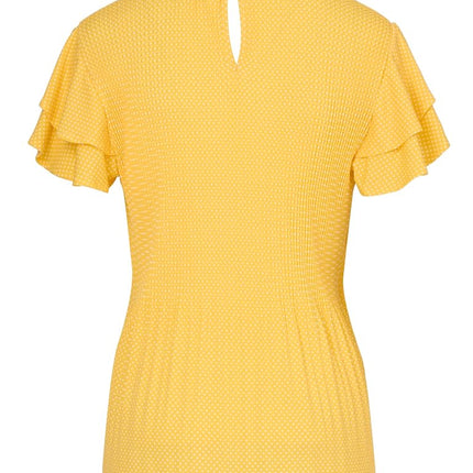 Adrianna Papell Women's Pleated Knit Double Sleeve Top, Mimosa/Ivory Small Dot, L