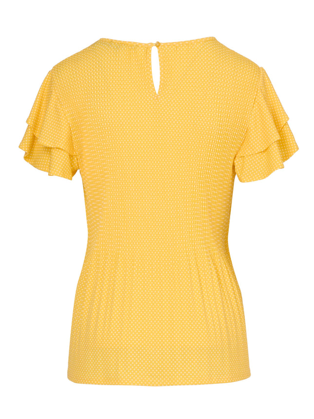 Haut à double manches plissées en maille Adrianna Papell pour femme, pointillé mimosa/ivoire, L