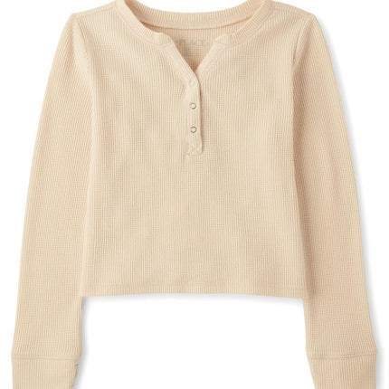 The Children's Place Girls' Basic Long Sleeve Thermal Henley Tops, Frappe, Large
